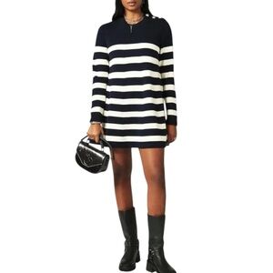 BA&SH Maratonia Striped Wool Blend Long Sleeve Mini Sweater Dress